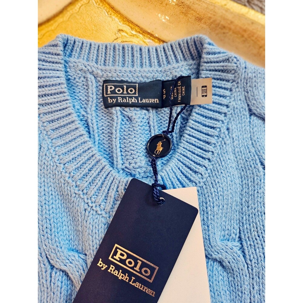 POLO Ralph Lauren Cable-Knit Cotton Short-Sleeve Cardigan, Blue, S, NWT - Picture 7 of 16